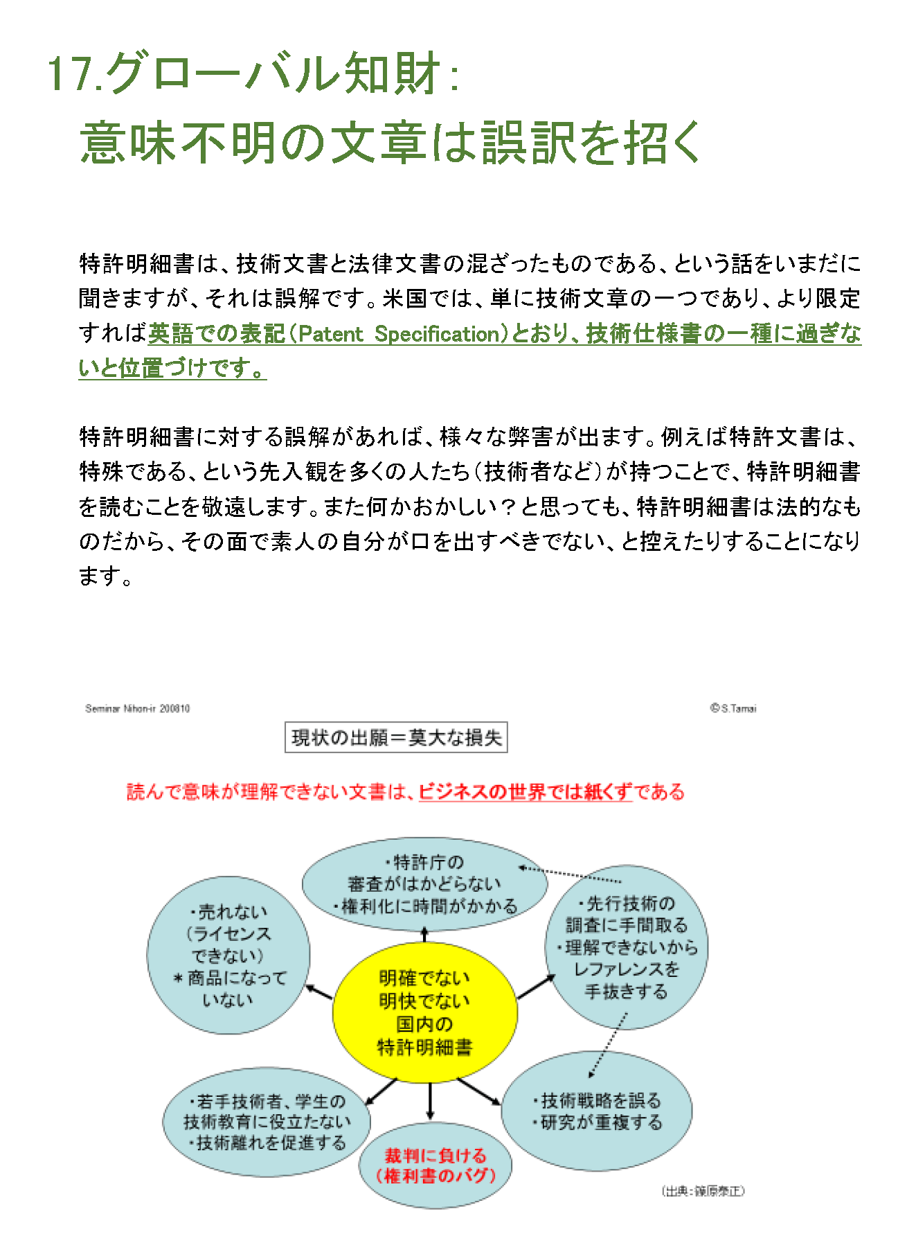 グローバル知財：意味不明の文章は語釈を招く